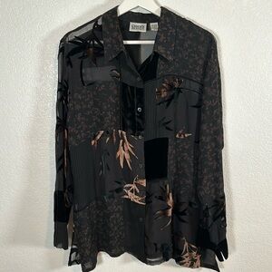 Vintage Chicos Sheer Patchwork Velvet Silk Floral Top Size 2